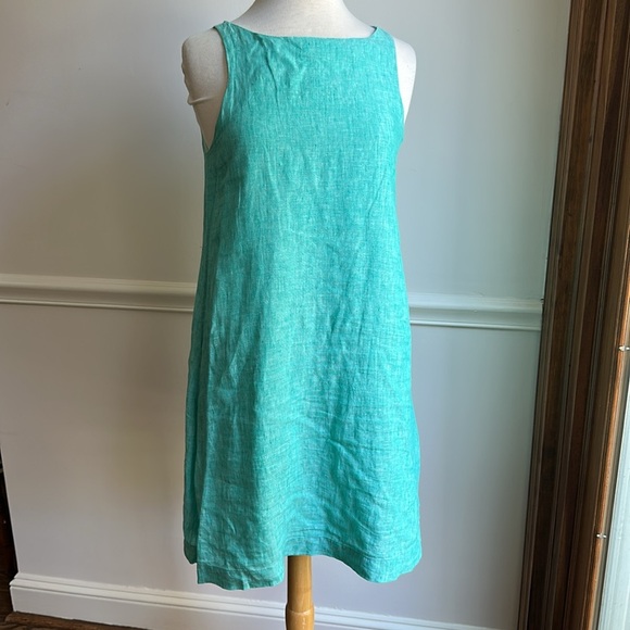 Vineyard Vines Teal Linen Swing Dress Sleeveless Size 4 Beachy Coastal EUC - Picture 2 of 8